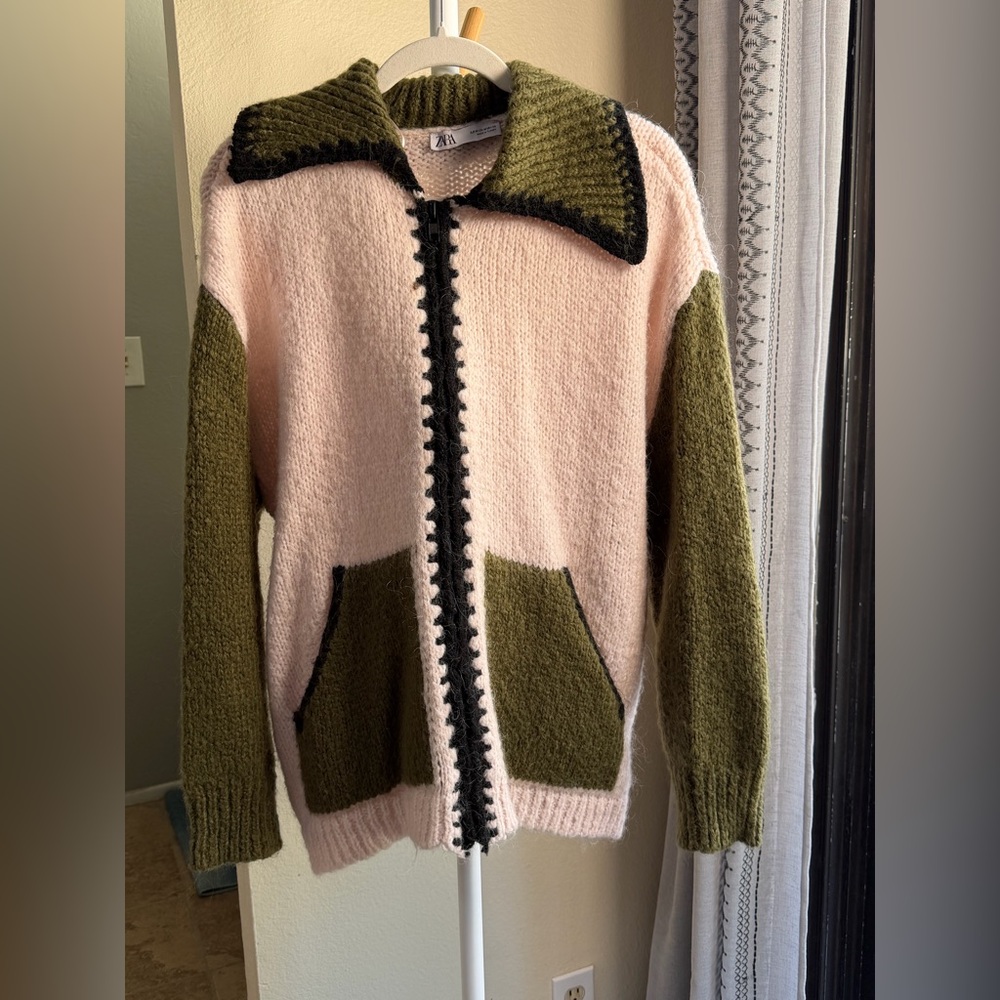 Zara Two-Tone Pink and Olive Cardigan